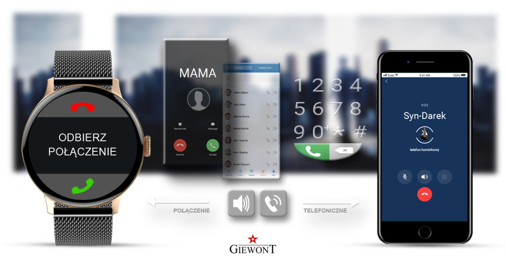 Smartwatch Damski GIEWONT Różowe Złoto Czarny GW330-4