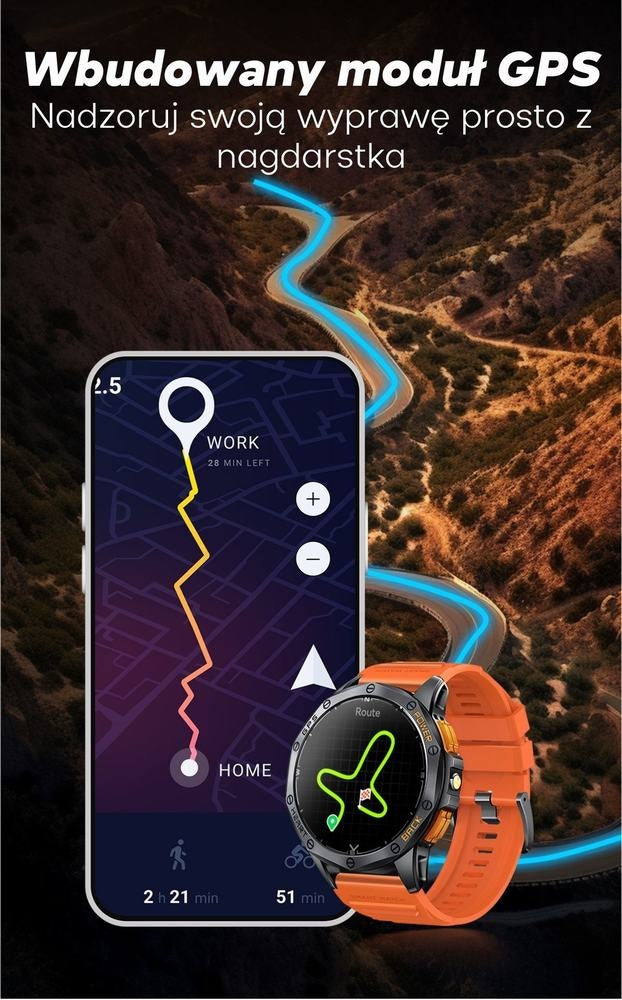 Smartwatch Męski GRAVITY GPS GT24-3 Czarny Pasek Silikonowy + Pomarańczowy Pasek Silikonowy