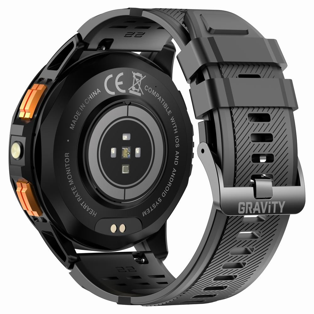 Smartwatch Męski GRAVITY GPS GT24-3 Czarny Pasek Silikonowy + Pomarańczowy Pasek Silikonowy