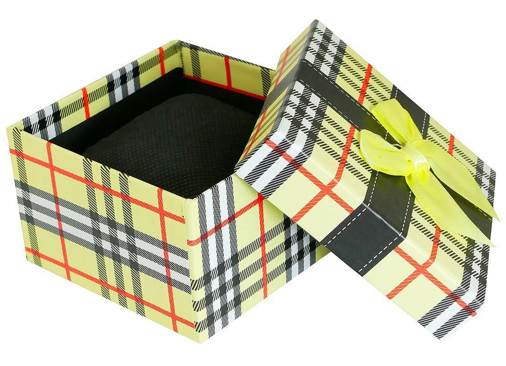 Pudełko na zegarek - kokardka - kratka szkocka - żółte