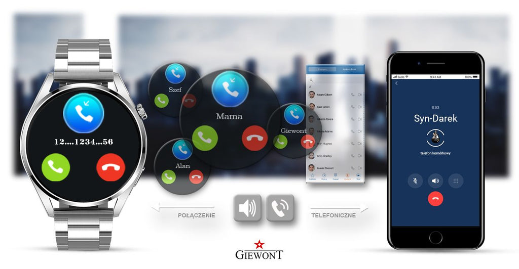 Smartwatch GIEWONT Vertex SmartCall GW450-5 Silver/Carbon Leather