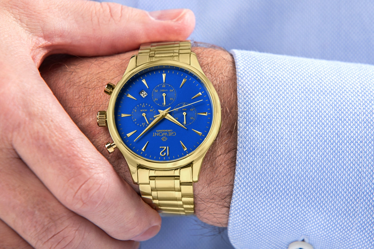 Zegarek Męski Giewont Chronograph Sapphire Złoto Niebieski GW6310-B5