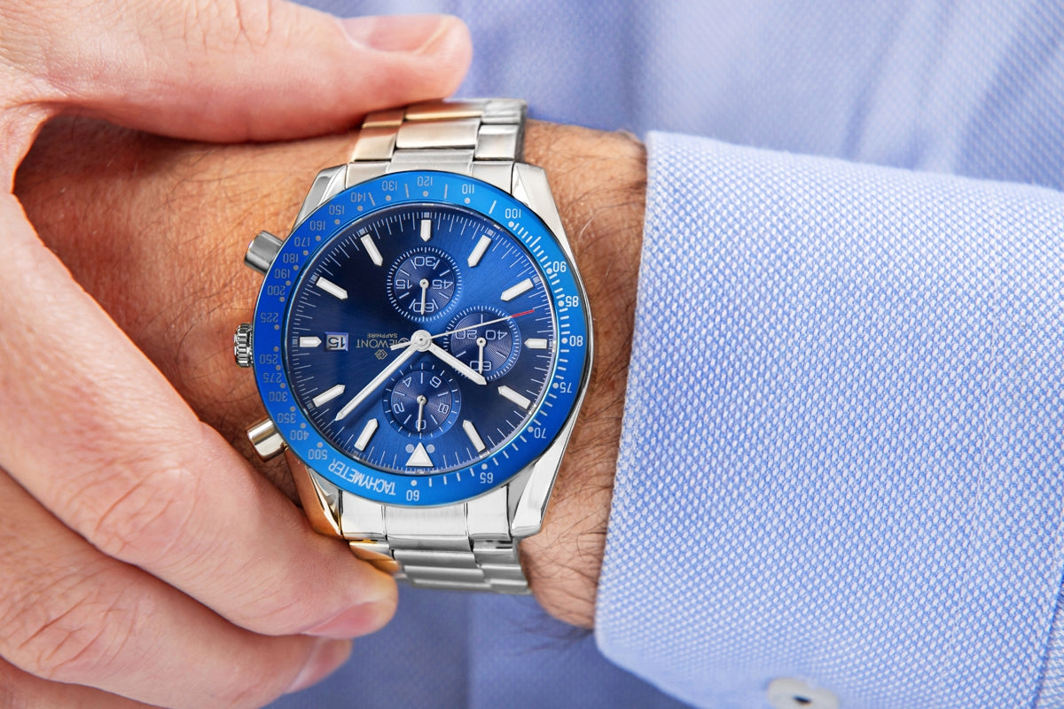 Zegarek Męski Giewont Chronograph Sapphire Srebrno Niebieski GW8720-B3