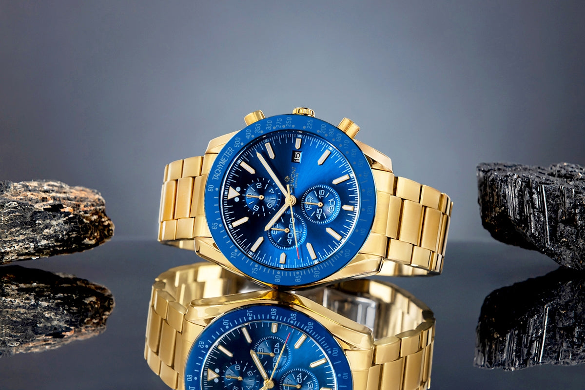 Zegarek Męski Giewont Chronograph Sapphire Złoto Niebieski GW8720-B6